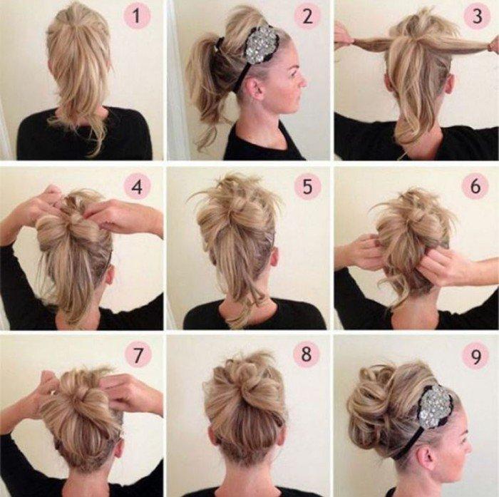 Chignon haut inhabituel - Coiffures pour le nouvel an 2021 pour cheveux mi-longs