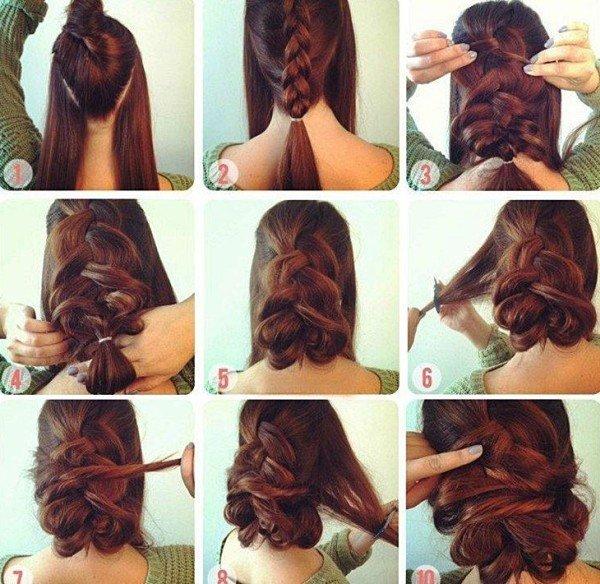 Un autre chignon d'une tresse - Coiffures pour le nouvel an 2021 pour cheveux longs