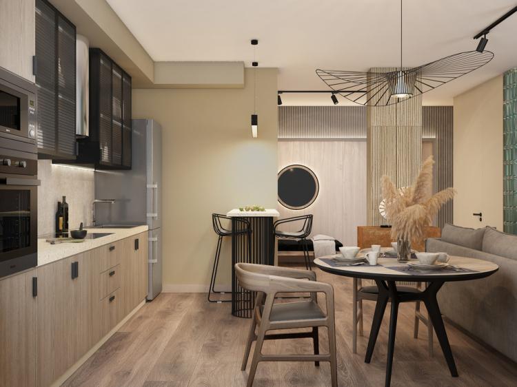 Projet de conception de cuisine-salon Pluie sur la plage