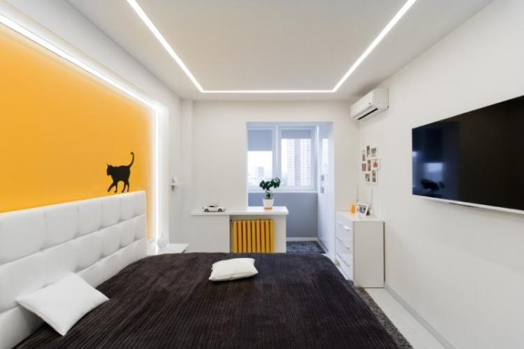 Chambre rectangulaire - photo de design d'intérieur