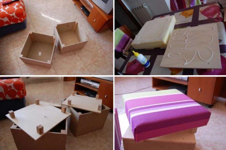 Pouf DIY en aggloméré en forme de cube - comment faire