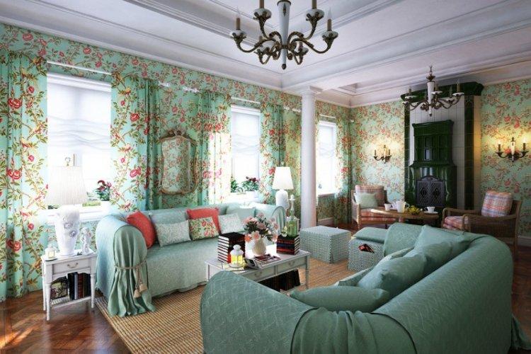 Rideaux de style provençal dans le salon, hall - conception de photo