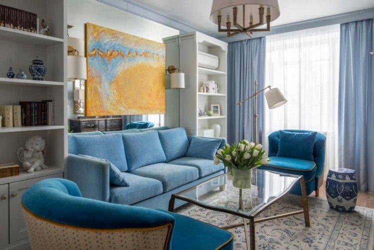 Couleur bleue à l'intérieur du salon - photo