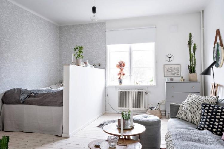 Chambre-salon dans un style scandinave - photo de design d'intérieur
