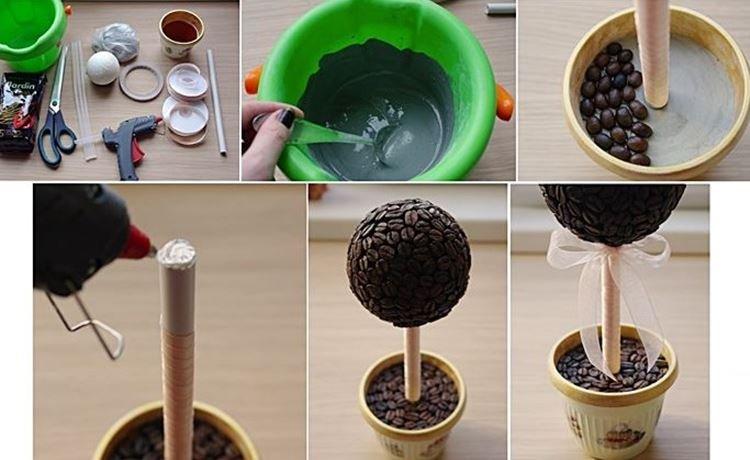 Topiaire à base de grains de café dans un pot stable