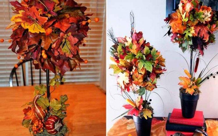 DIY topiaire de feuilles d'automne et de fleurs séchées