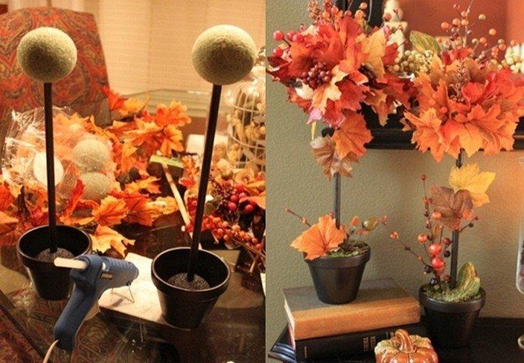 DIY topiaire de feuilles d'automne et de fleurs séchées