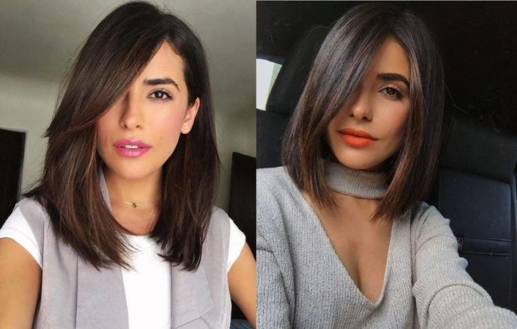 Long bob avec une longue frange