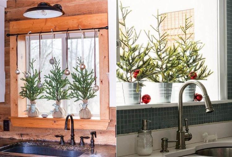 Petits sapins de Noël - Décorations sur les fenêtres pour le Nouvel An