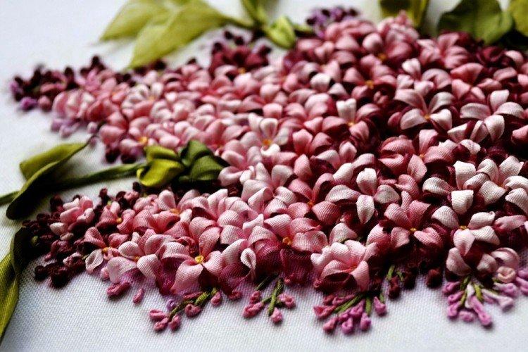 Bouquet de lilas - Broderie au ruban pour débutants pas à pas