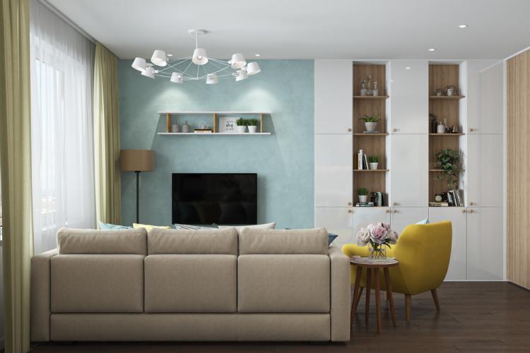 Cuisine-salon lumineuse de style scandinave - design d'intérieur