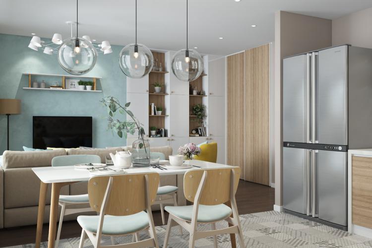 Cuisine-salon lumineuse de style scandinave - design d'intérieur