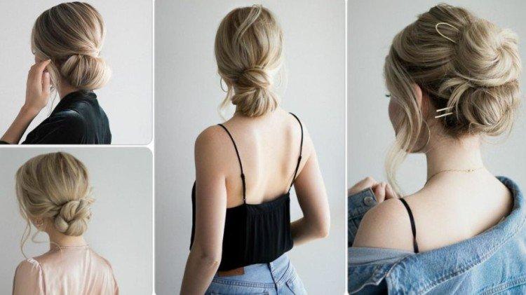 Low Bun - Coiffures pour visage rond pour cheveux mi-longs