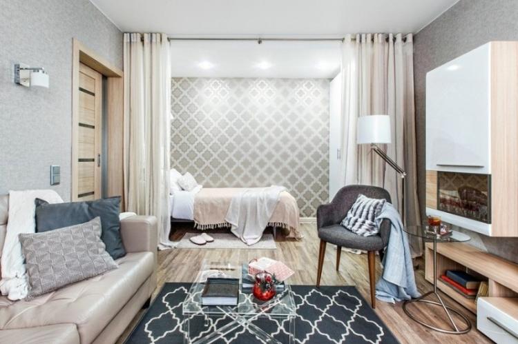 Zonage d'une pièce en une chambre et un salon - conception de photos