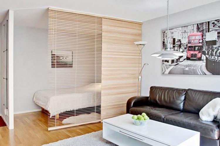 Zonage d'une pièce en une chambre et un salon - conception de photos