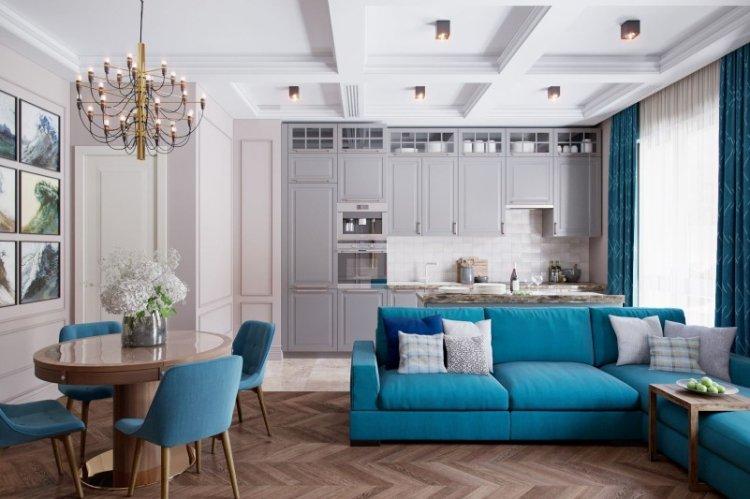 Zonage de la cuisine et du salon - photo de design d'intérieur