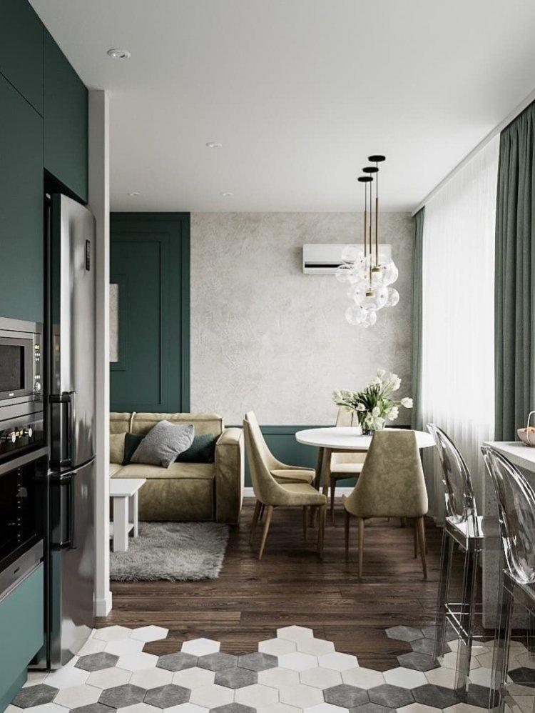 Zonage de la cuisine et du salon - photo de design d'intérieur