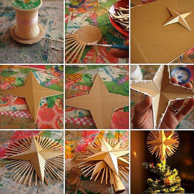 Étoile de bricolage sur un sapin de Noël en carton